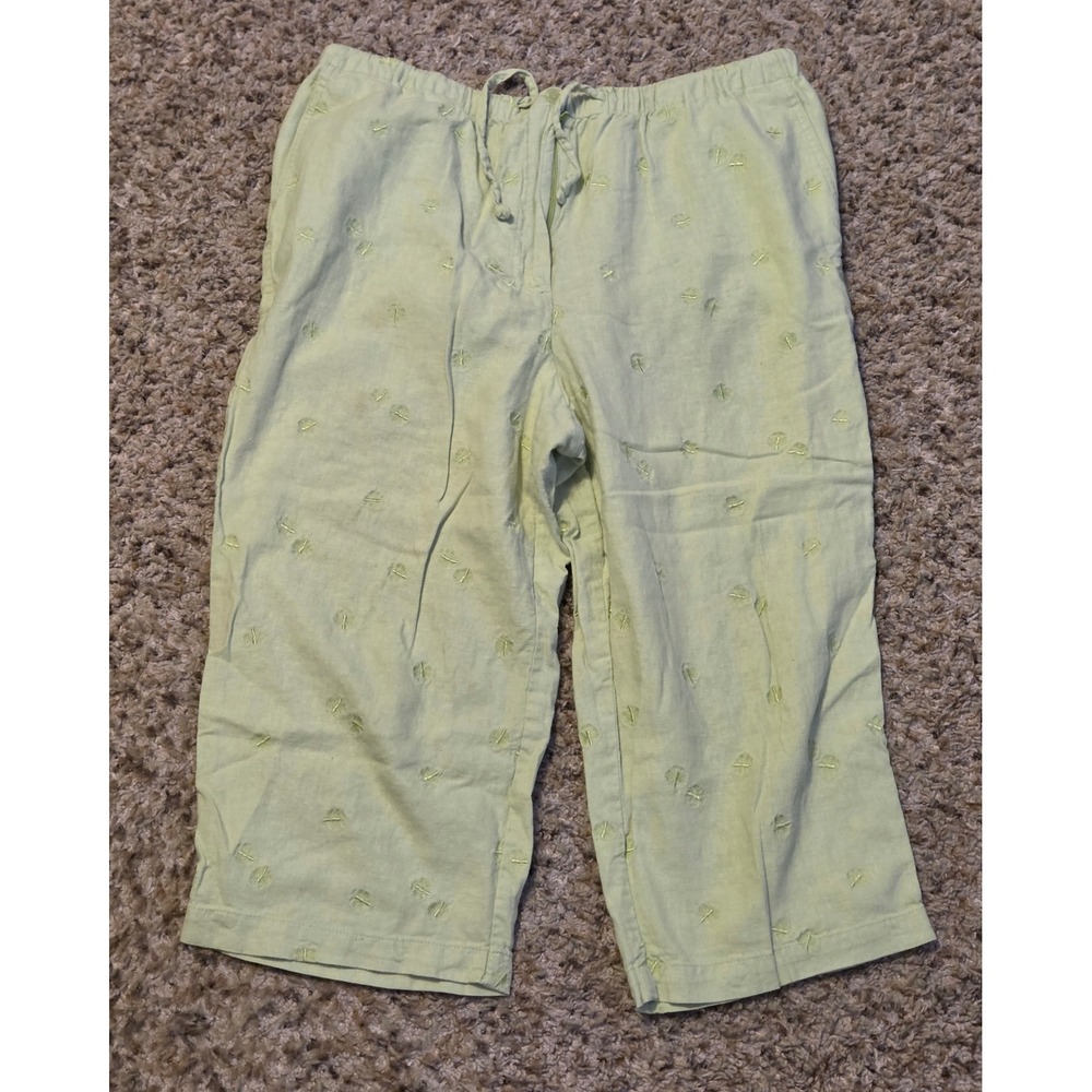 Christopher & Banks Elastic Waistband Capri Pants Women's Size Large Green